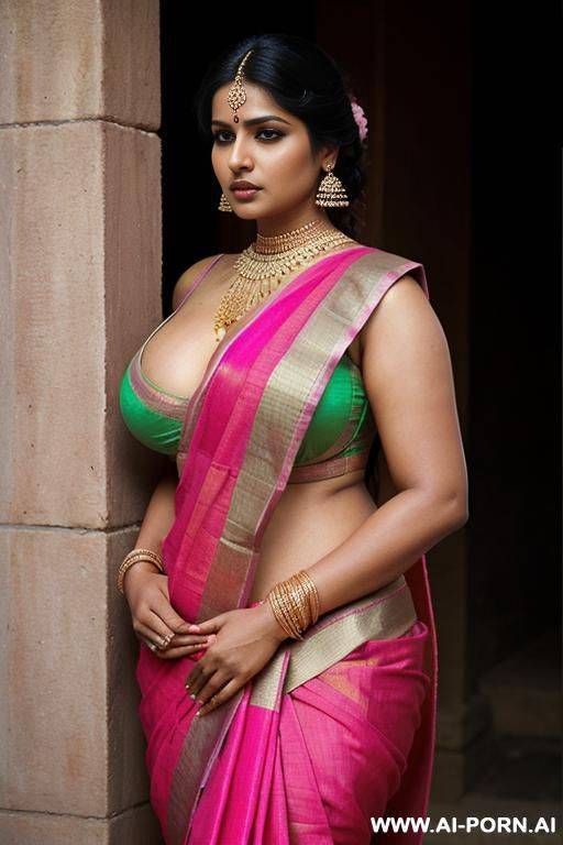 indian woman, skimpy, busty, sexy sari, pink sari, street, public, big cleavage, fat, thick - #main