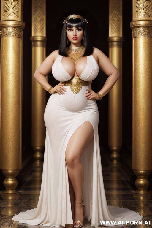 hyperrealistic painting: very beautiful sexy orgazm face, slight smile, makeup, eye contact, very milky-white skin, natural beautiful gigantic boobs. full body view. art. (showing armpits), white dress made of feathers, huge butt - #main