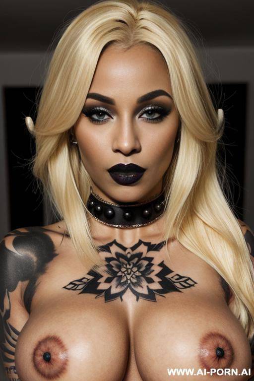 blonde, fully tattooed body, black lipstick. nipple piercings - #main