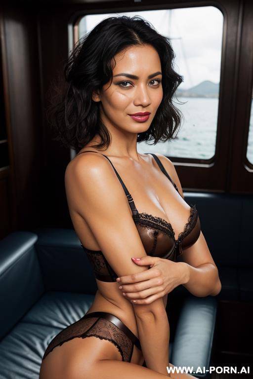 beautiful brunette. wearing glasses with short wavy hair. wearing a tight poloneck sweater with a cut out ((showing boobs)). show pussy. wearing white stockings. naked below waist. tanned skin. naked orgasm - #main