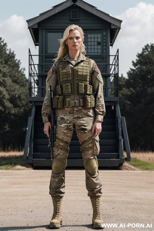 she is female soldier.. she wears full complete clothes in army style - #main