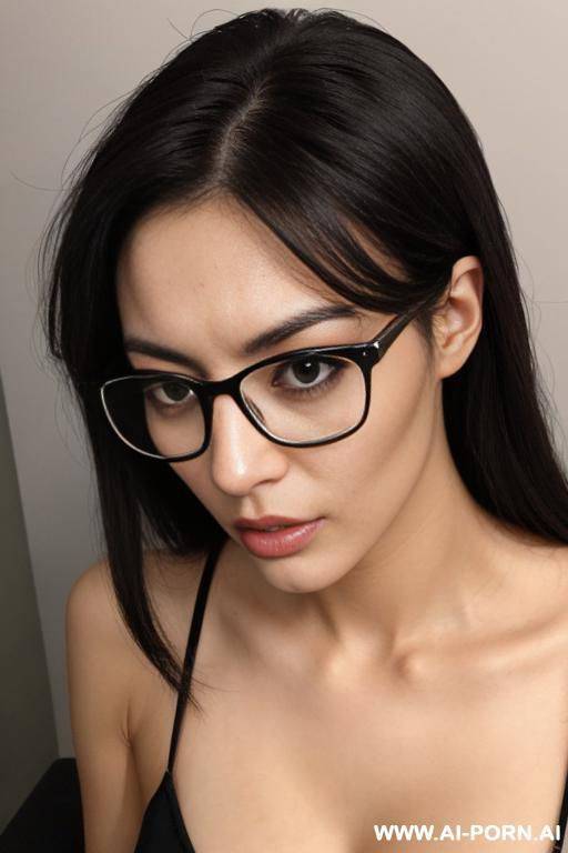 a ugly_female s in her 20s looks like a nerd. she has vrown hair and glasses she looks mad make her more ugly - #main