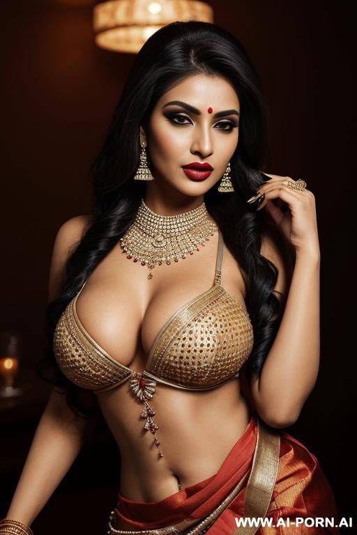 seductive look, craving for cock, wearing fistnet sari traditional dress bridal, high quality, heavy makeup - #main