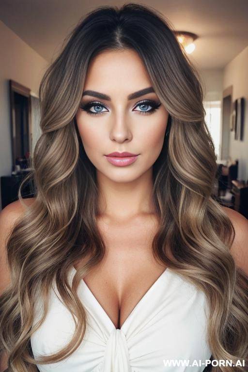 pretty, flowing wavy hair, dark straw blonde hair, makeup, eye shw. - #main