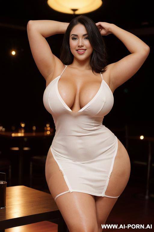 natural boobs, white milf, white skin, gorgeous woman, strong body, dancing in a club at night with hands up, perfect body, ((eye contact)), (((loose dress))), tattoos, ((thick thighs, wide hips)), (((long legs, open legs, muscled legs))) - #main