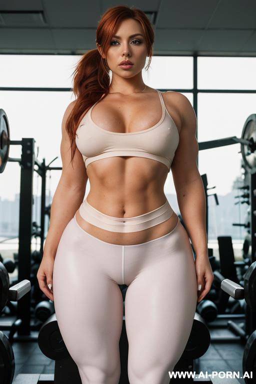 ((view from front below, bending over)), gorgeous woman, perfect boobs, (((pallid white skin))), strong body, perfect body, sitting in a gym, oiled skin, holding a dumbbell, ((eye contact)), ((tight - #main