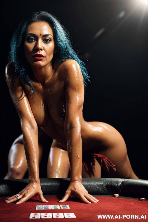 topless, totally naked, sweated, very hairy pussy, very oiled body, very tanned skin, very very black background, red lipstick, very dark black background, dripping water, very wet hair, totally - #main