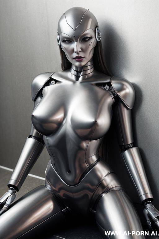 metal skin，metal body，robot，silver skin，pussy spread - #main