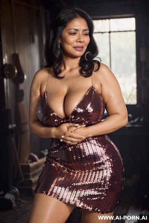 ((((extremely big boobs))), (((ultra deep tanned skin))), extremely beautiful woman, fit, no bra, beautiful make-up, heart shaped lips, (((massive lactating milky tits))) (((bends over for cock and - #main