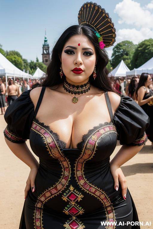 mexican, dark hair, wide hips, traditional dress, , hourglass figure, festival, eyeliner, heavy makeup - #main
