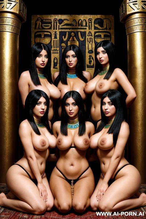 egyptian pharao is screening two thick full naked female harem servants with shaved vaginas - #main