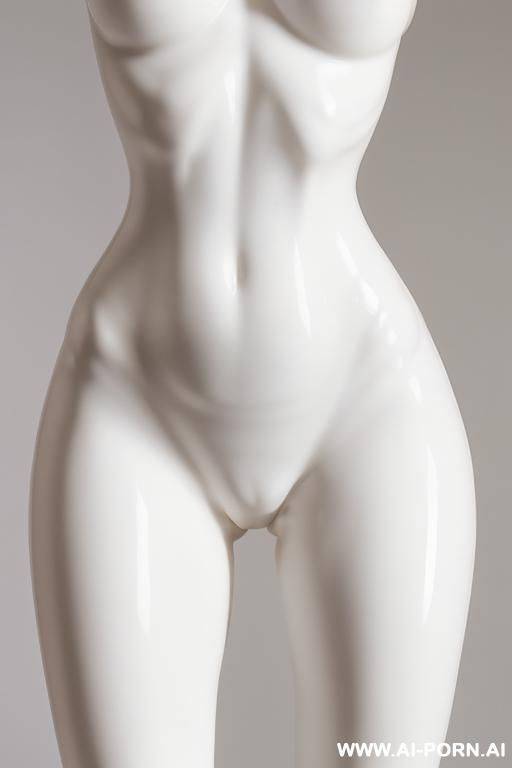 porcelain white skin turned into statue, low part of body zoom (from shoulders down to knees), very fit hourglass figure standing naked, extremely wide hips fit waist closeup zoom picture, - #main