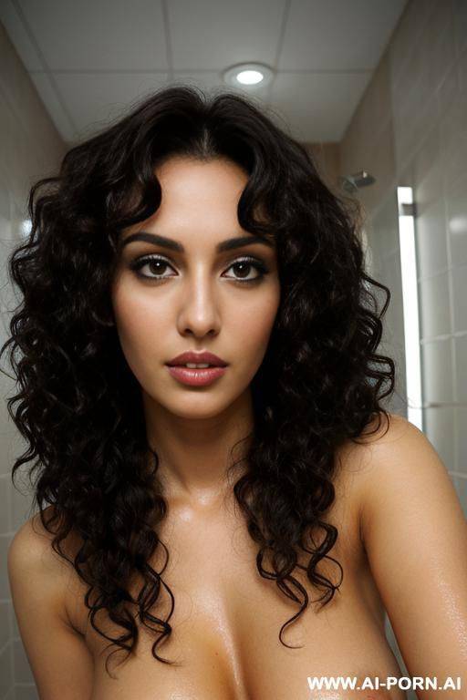woman 20y with big dark curly hair big brown eyes white taned skin after beach fingering at office - #main