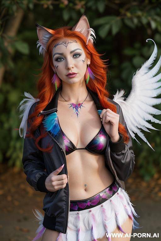 face, sexy, beautiful, ((face painting)), ((body painting)), ((bikini as seashell)), ((roses)), ((eyes shw)), ((angel wings)), ((rainbow hair)), ((glitter)), ((long bu hair)), ((heterochromia eyes)), ((wind)), - #main