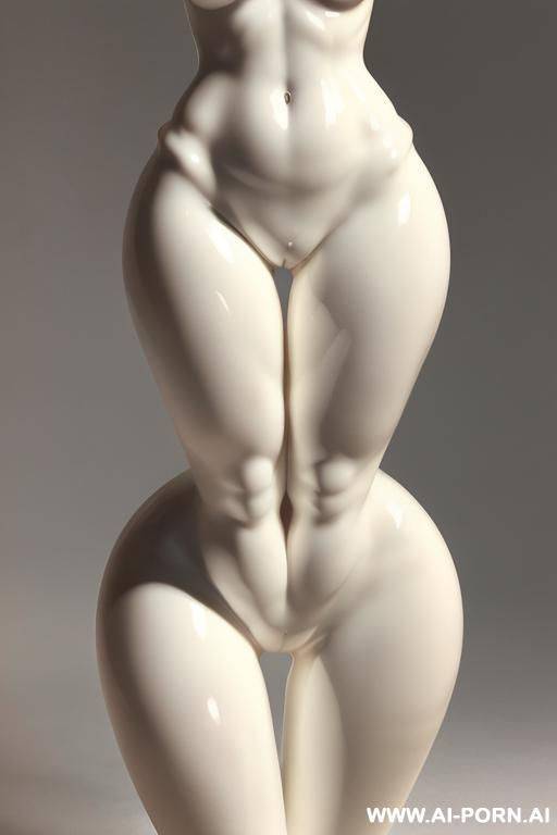 porcelain white nude statue, very fit hourglass wide figure (only lower half of statue is captured on the photo), nude fit waist closeup zoom picture, porcelain statue, wide hips, wide inner gap between legs zoom - #main