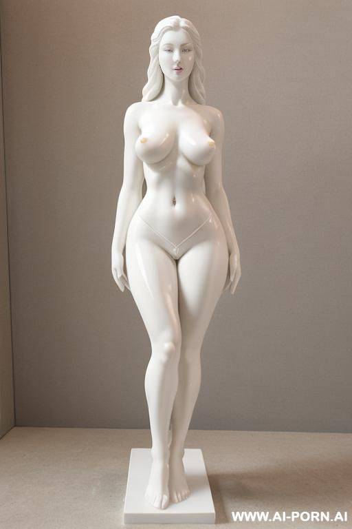 porcelain white nude statue, very fit hourglass wide figure (only lower half of statue is captured on the photo- from navel to knees zoom), nude fit waist, wide hips, wide inner gap between legs zoom - #main