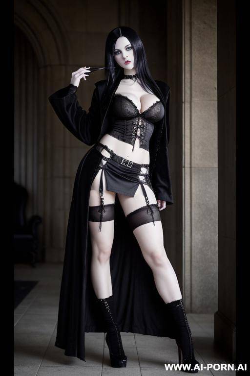 goth woman, trying to show her feet at the camera, anime stile - #main