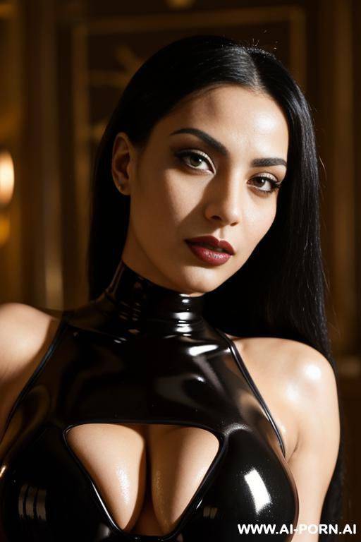 (egyptian dominatrix), (latex bodysuit, exposed tits), (pov, ready for sex), (sex shop scene) - #main