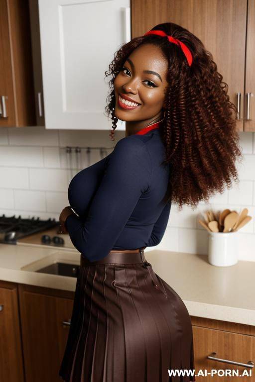 beautiful african woman, 20 years old, smiling, cocoa-espresso skin, wide hips, plush thighs and rear, full heavy breasts, heart-shaped face, natural beauty, doe-brown eyes with soft lashes, delicate - #main
