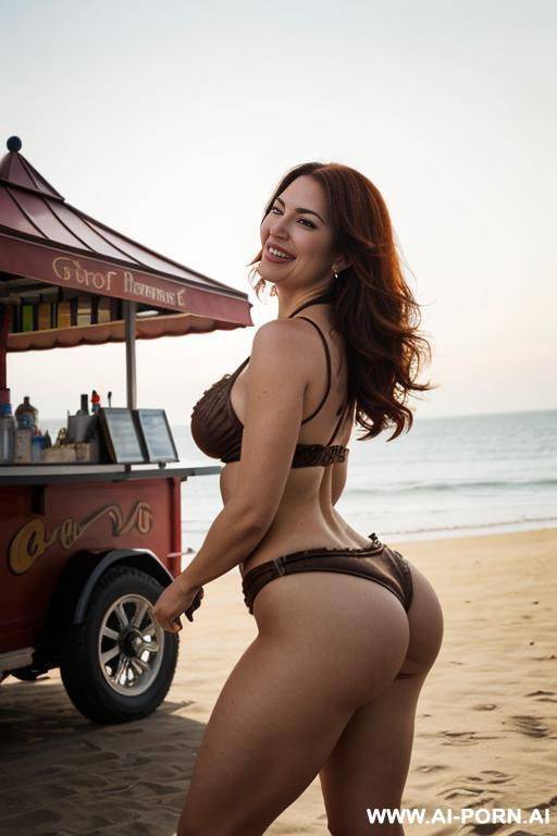 giant woman, giant tits, athletic body, b, brunette, brown eyes, downtown, standing, front view, , huge cock, holding her cock, sunset, light masturbation, big ass, slobbering - #main