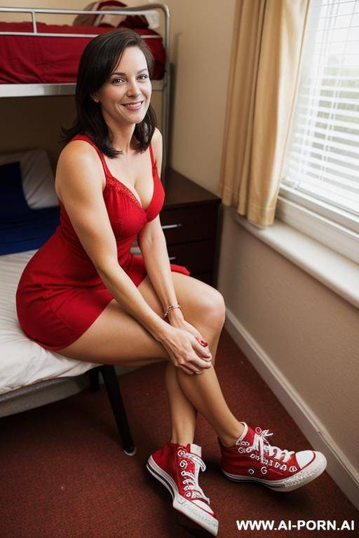suburban mom, short red dress, converse shoes - #main