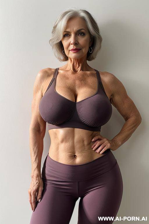 matured old milf, wrinkles, wrinkled skin, aging marks, tight shorts, tight shirt, extremely gigantic boobs, perfect eyes, waist shot - #main