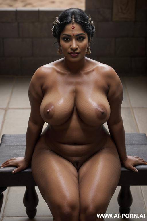 nude, night, dark, muscular shouders, strong arms, big wide chest, long neck, long oval boobs, nude, lust goddess, (((fully nude))), sitting on bench in public toilet, full body shot, serene - #main