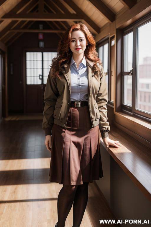 chinese mature milf, nude in attic, medium full shot, gorgeous beauty, fluffy curly hair, - #main