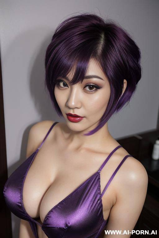 boobs, dark purple hair, short pixie hair - #main