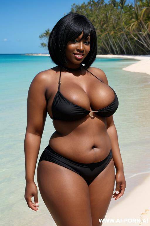 chubby ebony transgender beach babe - big side-set breasts - #main