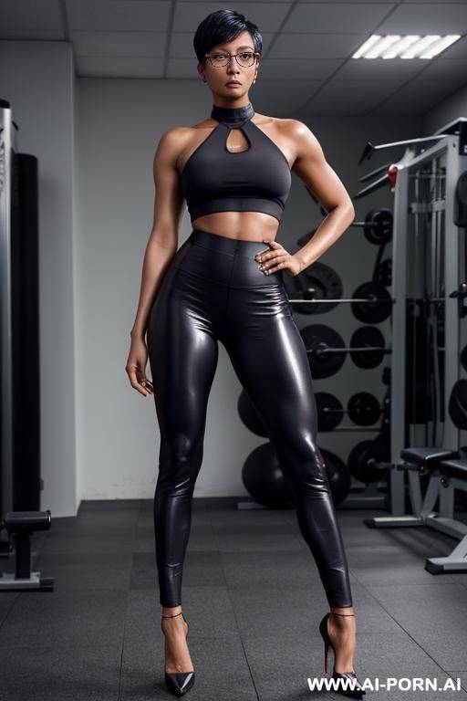 hot sexy tall rusian woman dark skin huge tits pixie haircut very high heels glasses naked choke collar firm hard round ass gym pants (on her knees) cumshot - #main