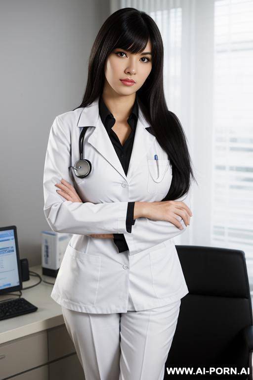 one woman, 20 years old, mid-length black hair, black eyes, svelte, big saggy boobs, wispy bangs, hospital, - #main