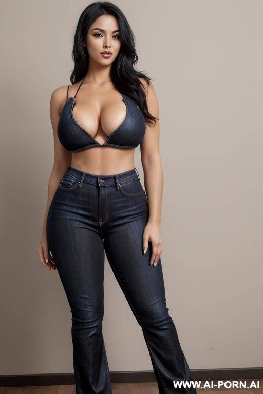 (wide hips), (black hair), (ass flash), ( boobs), (american), (jeans), (deep v) - #main