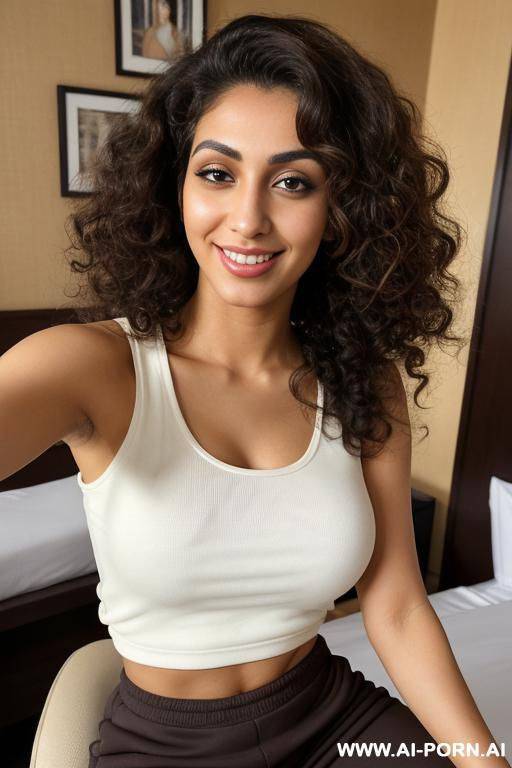 white sleeveless crew neck shirt, joggers pants, (gorgeous), beautiful eyes, (big full lips), big nose, (beautiful), (lean) (photorealistic) (tanned dark egyptian ), (ultra detailed photo), (hyper realistic photo), (busty) - #main
