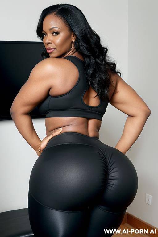 african milf, huge ass, wide hips, big heavy tits, leggings, sports top, flashing ass - #main