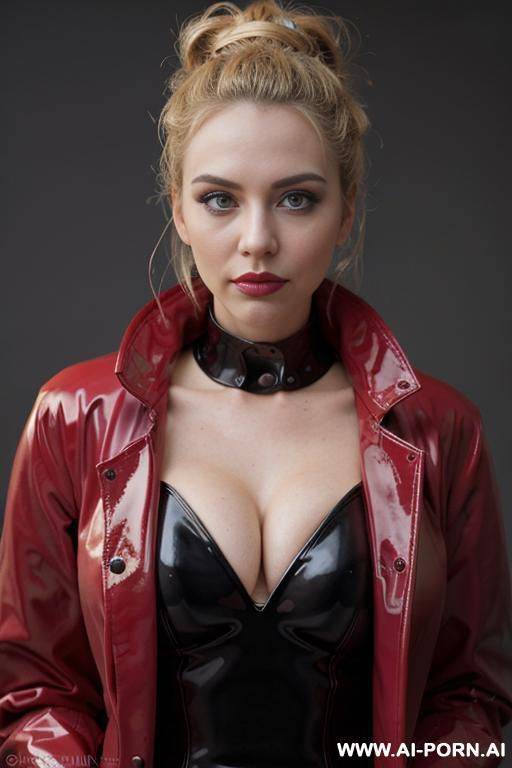 red latex coat, beautiful, model, makeup - #main
