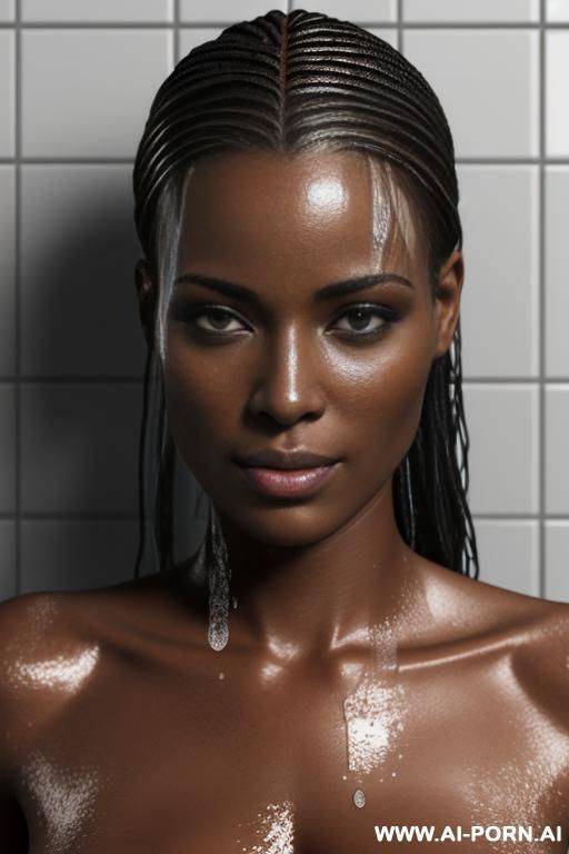 ultra realistic, high detailed face, 2 women under the shower, 1 woman (nordic), 1 woman (african) - #main