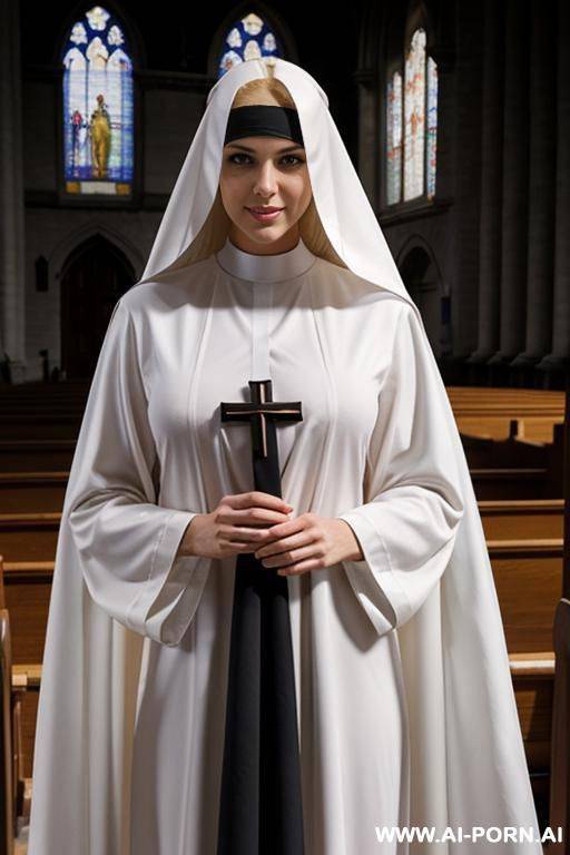 blonde nuns veil nude in church standing nude - #main