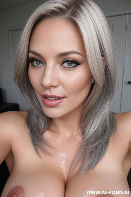 cumshot on her face, medium boobs, blond with grey eyes, naked. cum on her face - #main