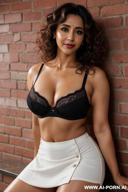 black bra, ((asin)), (gorgeous), beautiful eyes, (big full lips), big nose, (beautiful), (lean) ((photorealistic)) (tanned indian), ((ultra detailed photo)), ((hyper realistic photo)), ((busty)), (brick wall), ((large round boobs)) - #main