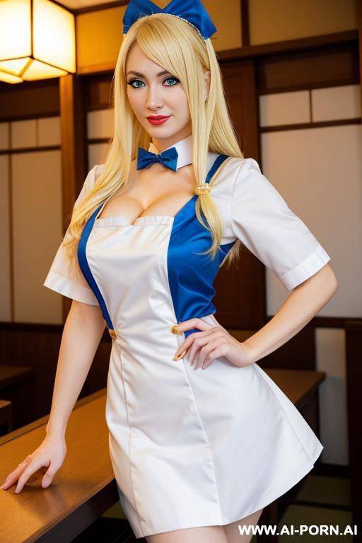 blonde white woman dress in japanese maid cafe costume - #main