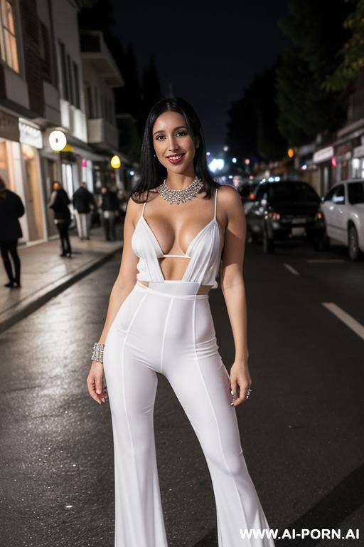 pornstar bimbo, sexy bimbo face, full body view, halloween night, halloween suburban neighborhood, - #main