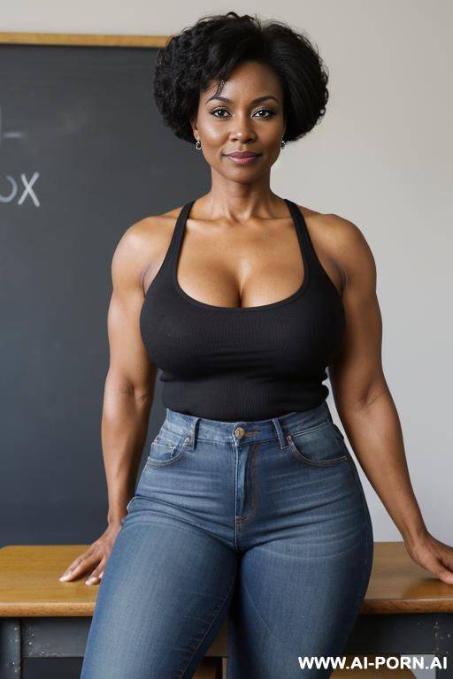perfect tits, afro, tank top, jeans, looking at the viewer - #main