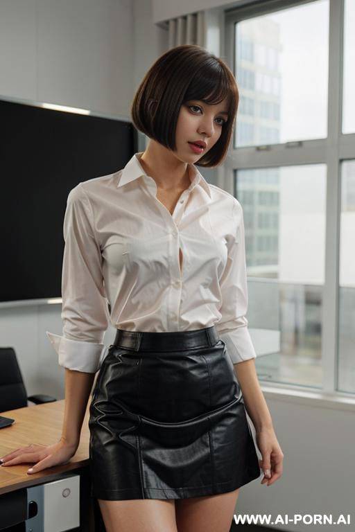 office shirt, skirt, long bobcut hair - #main