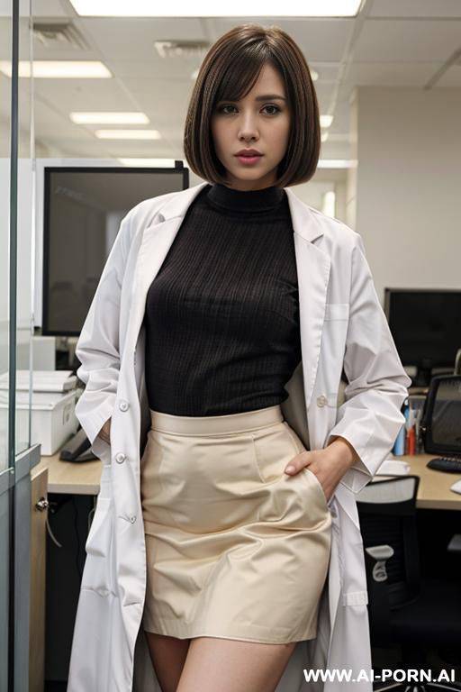 lab coat, office shirt, skirt, long bobcut hair - #main