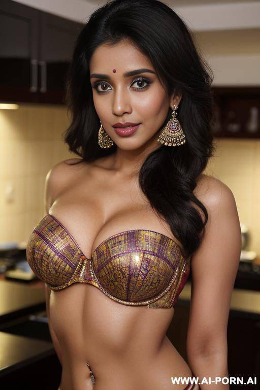 ((strapless highly detailed traditional colorful bra)), ((asin)), (gorgeous), beautiful eyes, (big full lips), big nose, (beautiful), (lean) ((photorealistic)) (tanned indian), ((ultra detailed photo)), - #main
