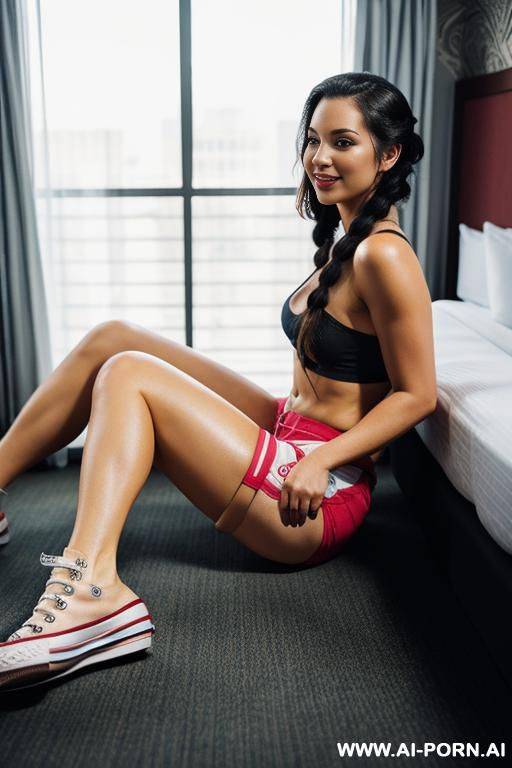 (happy) (seductive) (tight shorts) (converse shoes) (hotel room) - #main