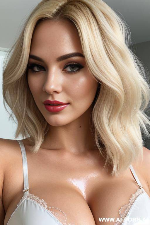 glamorous classy bimbo, pallid white skin, ((prefect boobs)), friendly flirty face, sleepy eyes, shiny glossy latex, front view, beautiful arms , gorgeous face - #main