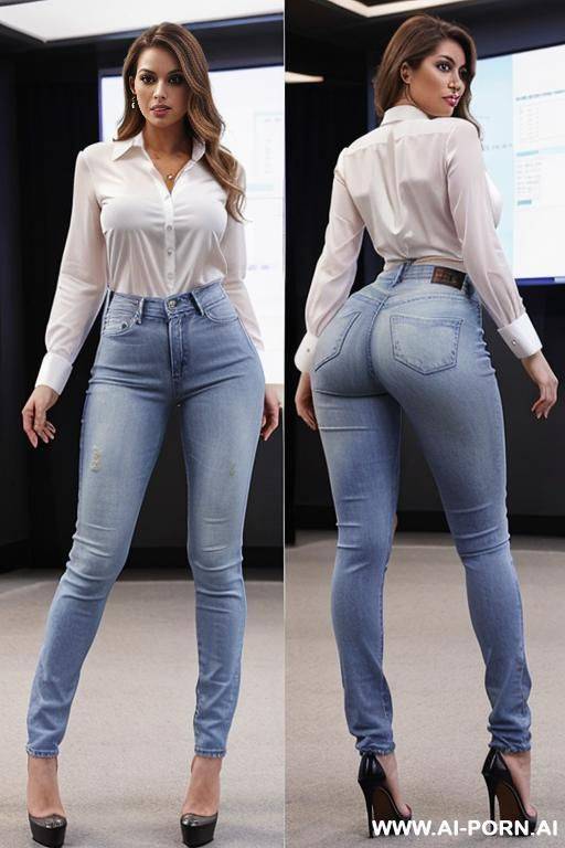 tall woman, news presenter, jeans, blouse, high heels, big ass - #main