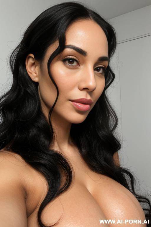 ((british white african mixed race, massive huge gigantic boobs, big lips, large lips, long voluminous wavy hair, perfect white skin, totally naked, close view)) - #main